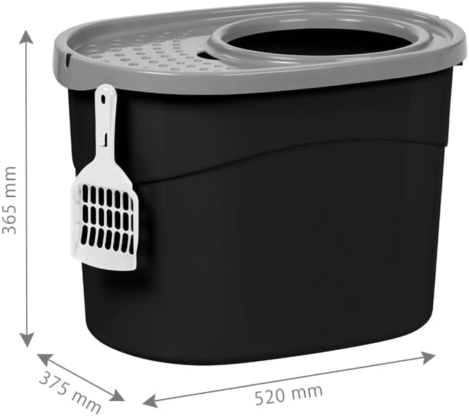 Iris Ohyama Katzenklo mit Schaufel, bis 7 kg, Schwarz/Grau, mit Deckel, Katzentoilette, leicht reini