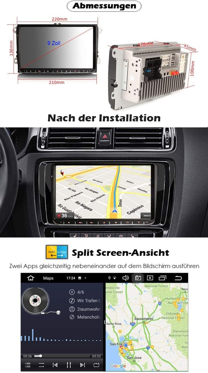 Erisin 9 Zoll 8-Kern 4GB RAM+64GB ROM Android 11 Autoradio Bluetooth GPS Navi für VW Polo Passat CC