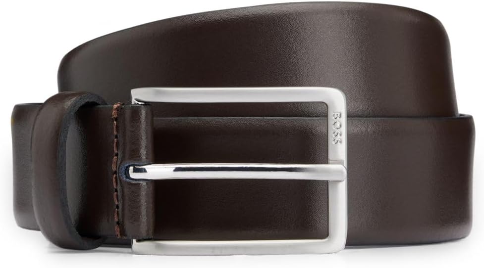 BOSS Herren Erman-L Sz35 In Italien gefertigter Ledergürtel mit Logo-Gravur auf der Schliesse 80 Dun
