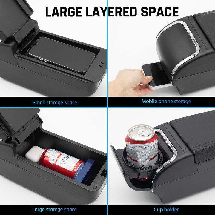 Doppellagige Armlehnenbox für Corsa D 2006–2014 Mittelkonsole Aufbewahrungsbox mit 4 USB-Anschlüssen