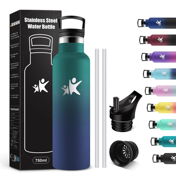 KollyKolla Thermosflasche 750ml, Trinkflasche mit Strohhalm, BPA-Frei, Kohlensäure Geeignet, Auslauf