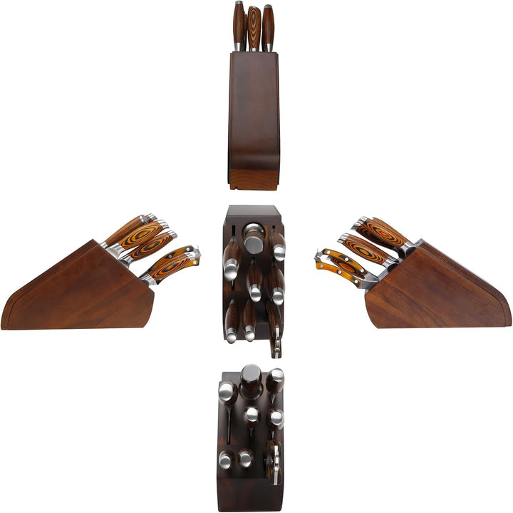 WILDMOK Messerblock Set, 9-TLG Messer Set mit Holzgriff Block, Deutscher Edelstahl Kchenmesser, Prof