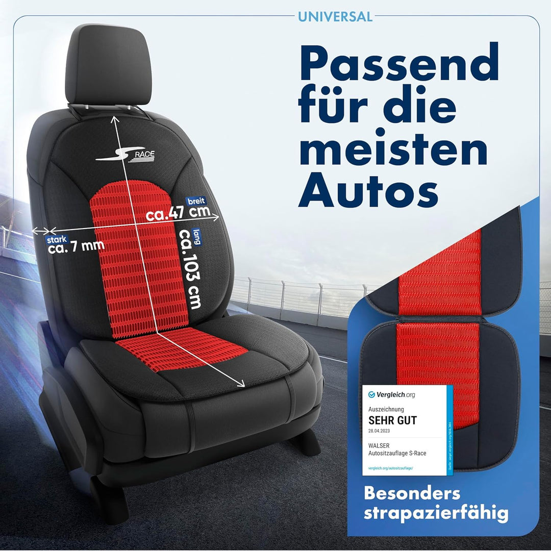 Walser Car Comfort S-Race Universal Auto Sitzpolster für Vordersitze, Rot/Schwarz, 2 Stück Rot 2 Stü