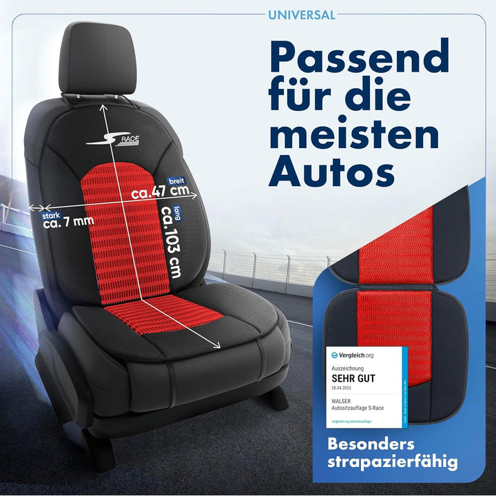 Walser Car Comfort S-Race Universal Auto Sitzpolster für Vordersitze, Rot/Schwarz, 2 Stück Rot 2 Stü