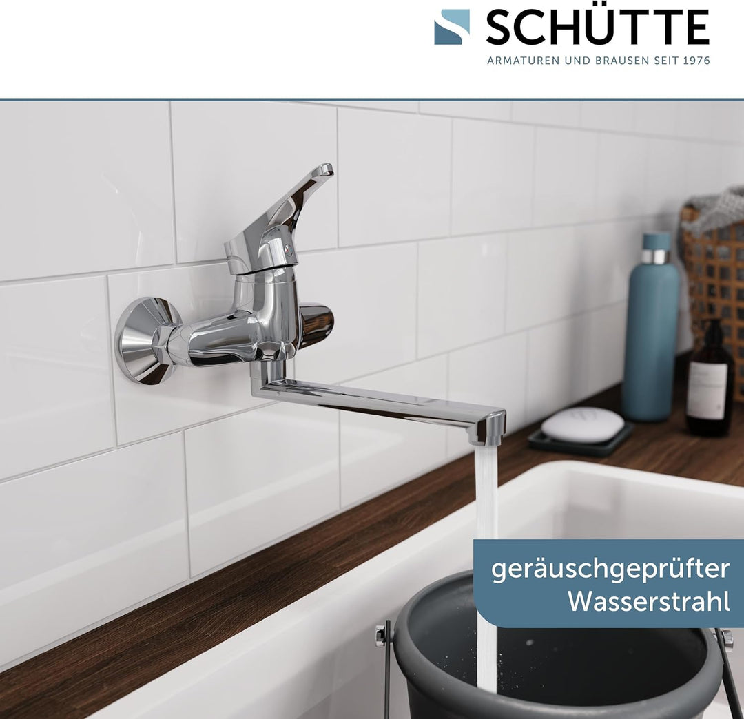 SCHÜTTE 22600 ATTICA Wandwasserhahn Chrom, Wand-Spültischarmatur 360°, ideal für Doppelspülbecken, W