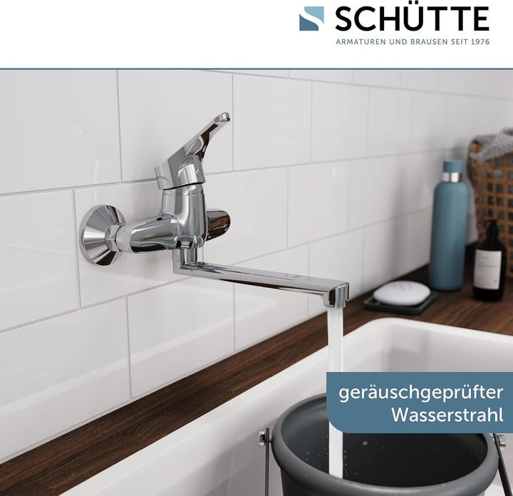 SCHÜTTE 22600 ATTICA Wandwasserhahn Chrom, Wand-Spültischarmatur 360°, ideal für Doppelspülbecken, W