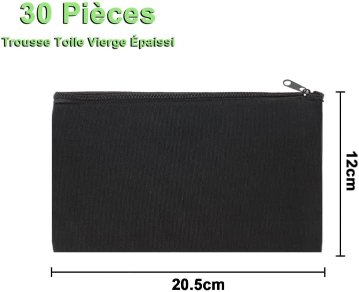 JMIATRY 30 Stück DIY Blanko Stoffbeutel Mit Reissverschluss Schwarz, 12 × 21cm Klein Stoffbeutel Zum