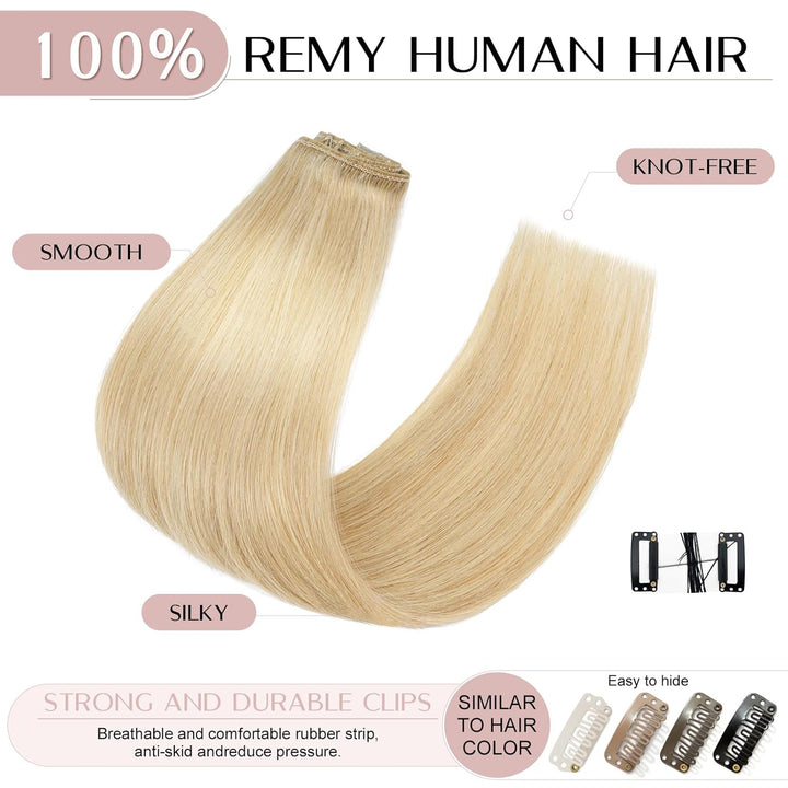 SEGO Clip in Extensions Echthaar Haarverlängerung Haarteil 8 Tressen leicht hitzebeständig glatt Mit