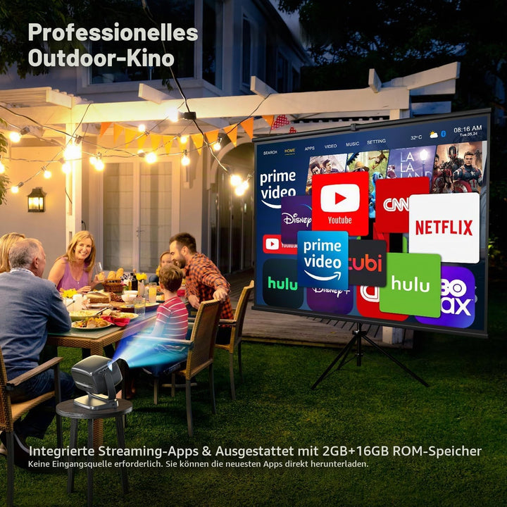 Beamer 4K,Elektrischer Fokus/Trapezkorrektur,26000 Lumen,Tragbarer Outdoor Beamer mit WiFi 6 und BT5