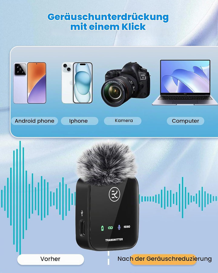 lavalier mikrofon Wireless mit Aufbewahrungsbox, kabelloses Mikrofon für iPhone/Typ-C/Kamera/Laptop,