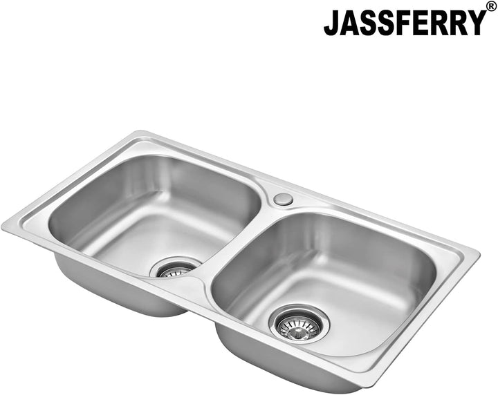 JASSFERRY Küchenspüle 2 Becken, Einbauwaschbecken aus Edelstahl, mit Abfluss Rohrsatz, 80 x 44 cm, 8