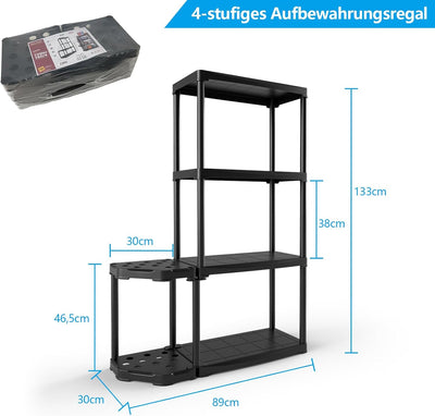 COSTWAY Lagerregal mit 4 Fachböden, Steckregal mit 12 Löchern für Werkzeuge Besen Schaufel, 20 kg be