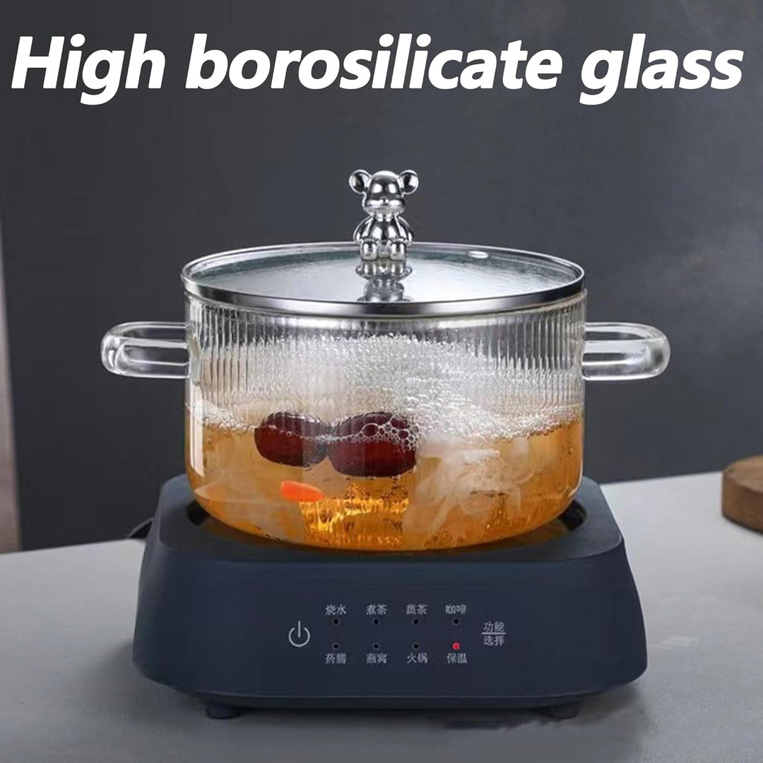 1.5L Glas Kochtopf, Glaspfanne mit Deckel, hitzebeständige Klarglas-Kochpfanne und Pfanne mit Deckel