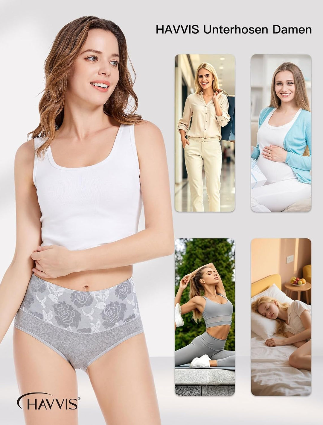 HAVVIS Unterhosen Damen Stretch Baumwolle Hohe Taille Slips Weich Atmungsaktiv Bequeme Unterwäsche M