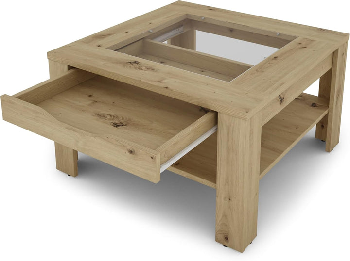byLIVING Couchtisch Ralph/moderner Sofatisch mit Glaseinlage und grosszügiger Schublade in Artisan E