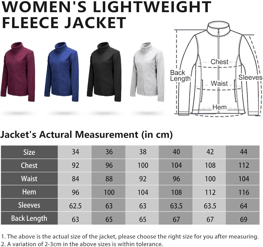 33,000ft Damen Fleecejacke mit Durchgehendem Reissverschluss Stehkragen Damen Leichte Fleece Jacke A