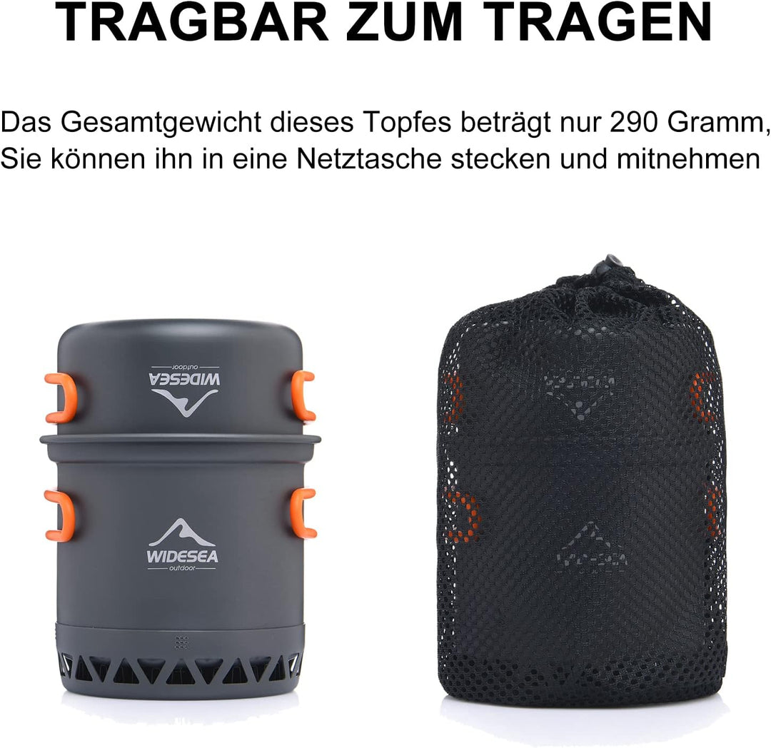 widesea Camping Kochgeschirr Outdoor Topf Pfanne Kochgeräte Wärme-Design für Wandern für 1 Person, f