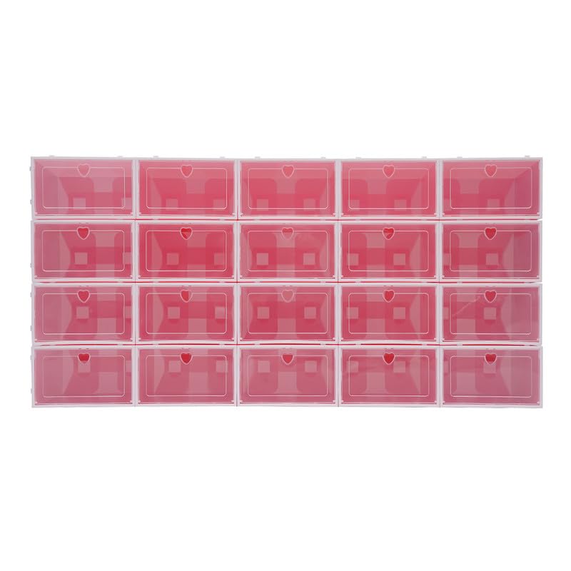 Schuhboxen 20 Stück Transparent Rosa Stapelbare Schuhkartons mit Klapptür und Belüftung, Schuh Organ