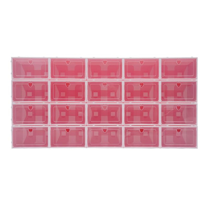 Schuhboxen 20 Stück Transparent Rosa Stapelbare Schuhkartons mit Klapptür und Belüftung, Schuh Organ