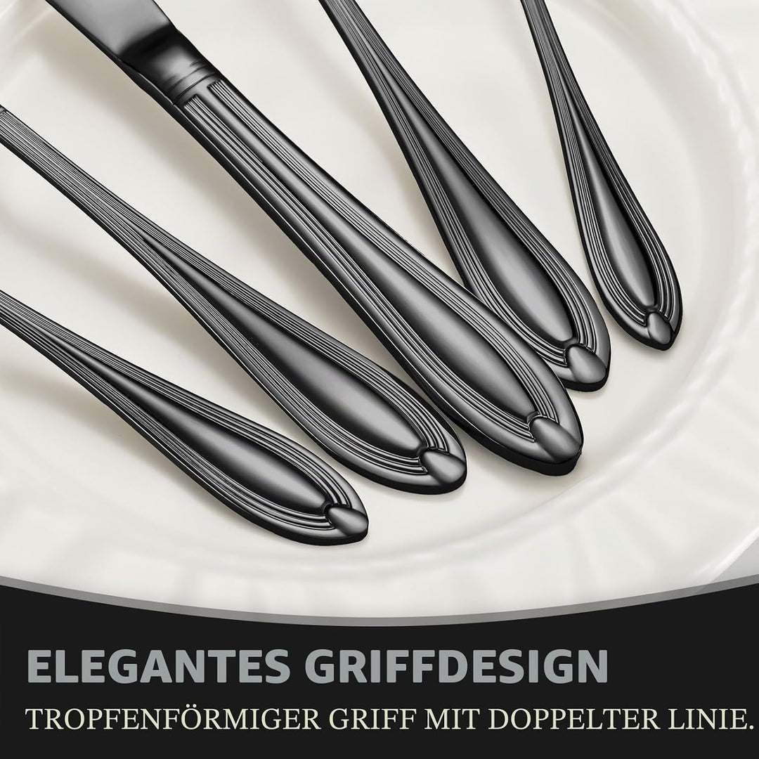 univionlions Besteck Set 8 Personen- 40 teiligs Schwarzes Besteckset | Premium Edelstahl Poliertes E