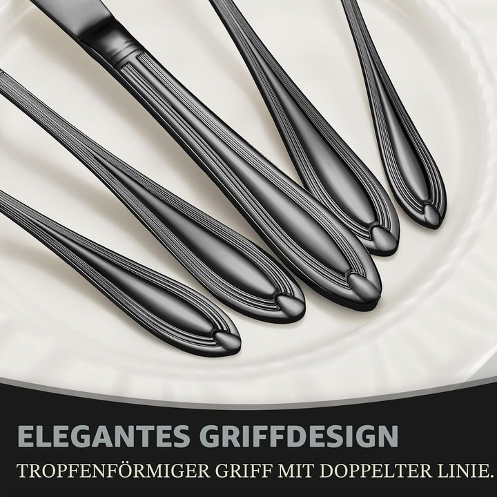 univionlions Besteck Set 8 Personen- 40 teiligs Schwarzes Besteckset | Premium Edelstahl Poliertes E