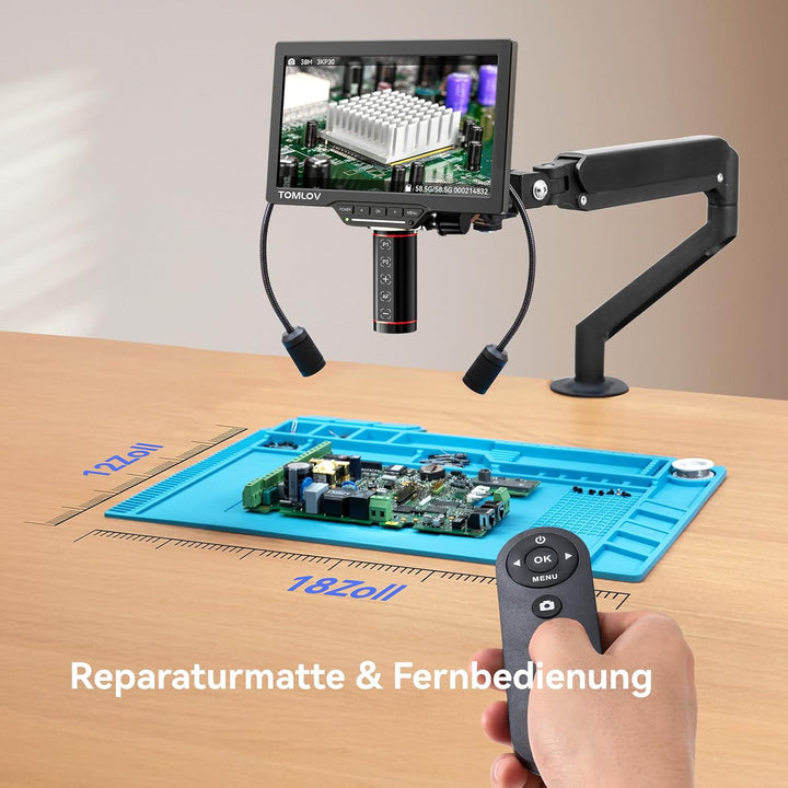 TOMLOV TM3K-AF Flex Autofokus Mikroskop Digital: HDMI IPS Münzvergrösserer mit Gen 6 Flex Arm & Verb
