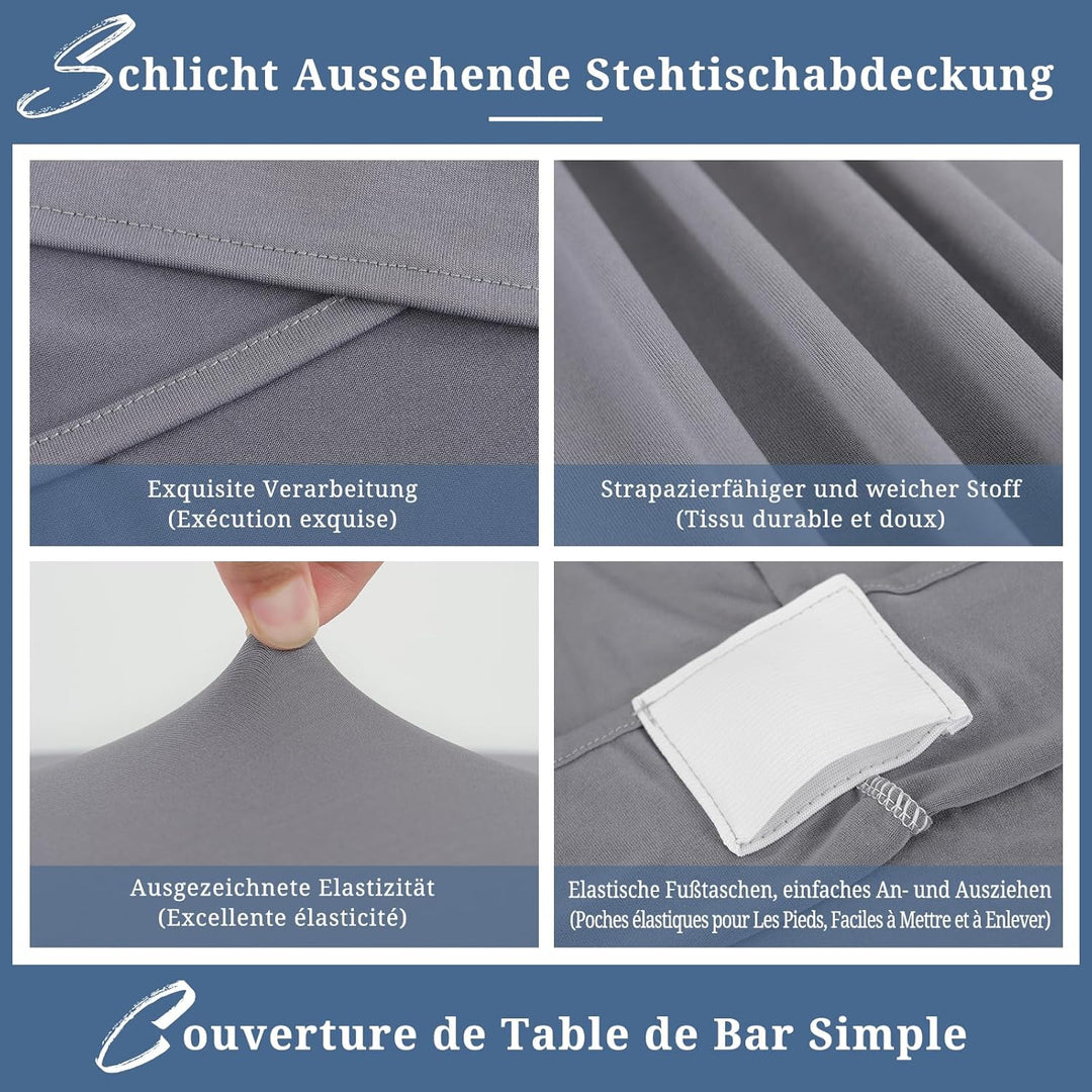 3er-Set Grau Stretch Stehtisch Husse für Bistrotisch Ø80-85 cm Spandex Stretch Tischdecke, Verstärku