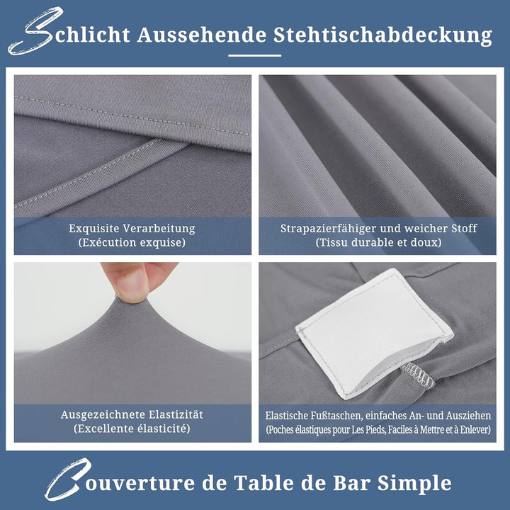 3er-Set Grau Stretch Stehtisch Husse für Bistrotisch Ø80-85 cm Spandex Stretch Tischdecke, Verstärku