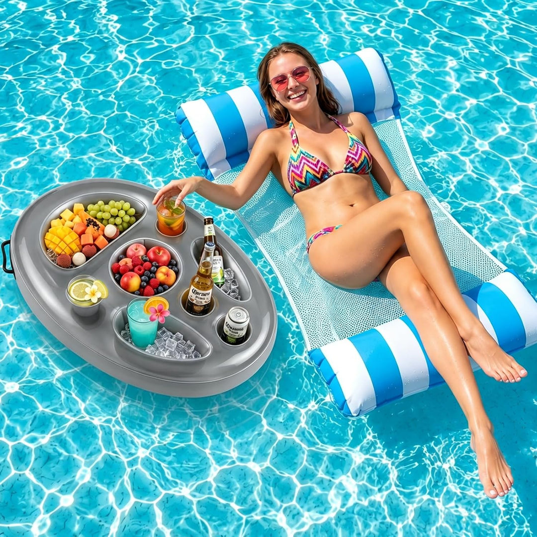 Morofme Getränkehalter Pool, 2 in1 Snackhalter Aufblasbarer Getränkehalte 8 Löcher Grosse Kapazität,