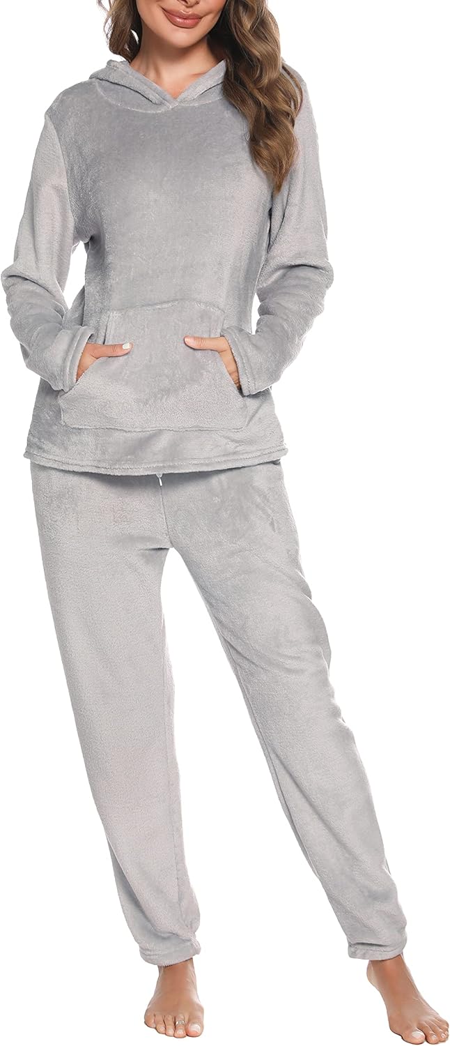 Lovasy Fleece Schlafanzug Damen Winter Lang Pyjama Set Warmer Flauschiger Frottee Schlafanzüge für D