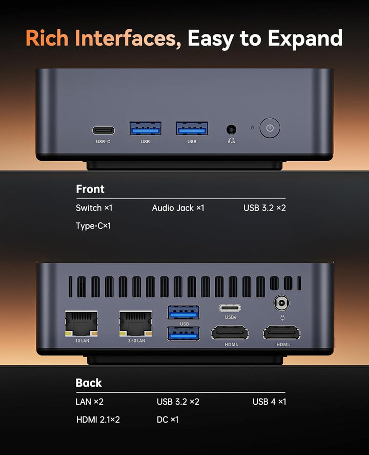 Mini PC Lüfterlos, NiPoGi Intel Celeron N5100 (bis zu 2,8 GHz), 8 GB RAM, 256 GB M.2 SSD, Windows 11