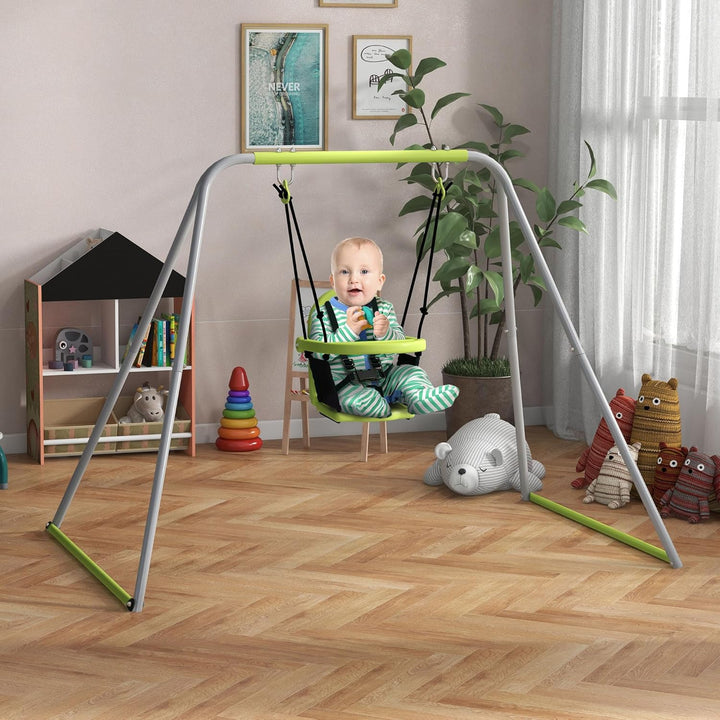 Outsunny 2-in-1 Kinder-Schaukel-Set Innen/Aussen Grün
