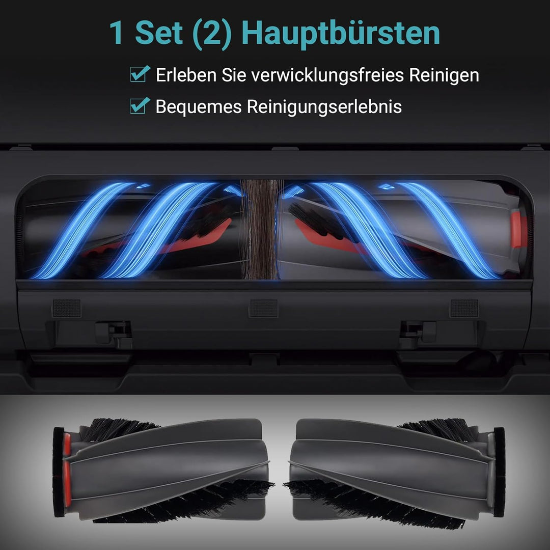 26 Stück Ersatzteileset für eufy E25 / E28,1 Paar Hauptbürsten, 2 Roller-Wischtücher, 4 rechte Seite