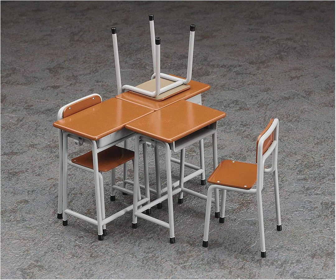 Hasegawa FA01 - 1/12 School Desk and Chair, Braun,grau,schwarz