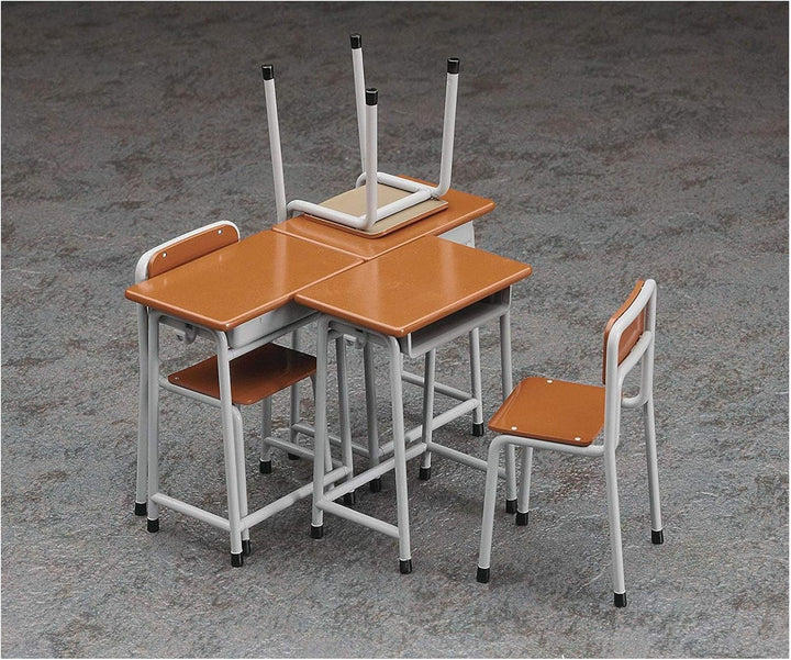 Hasegawa FA01 - 1/12 School Desk and Chair, Braun,grau,schwarz