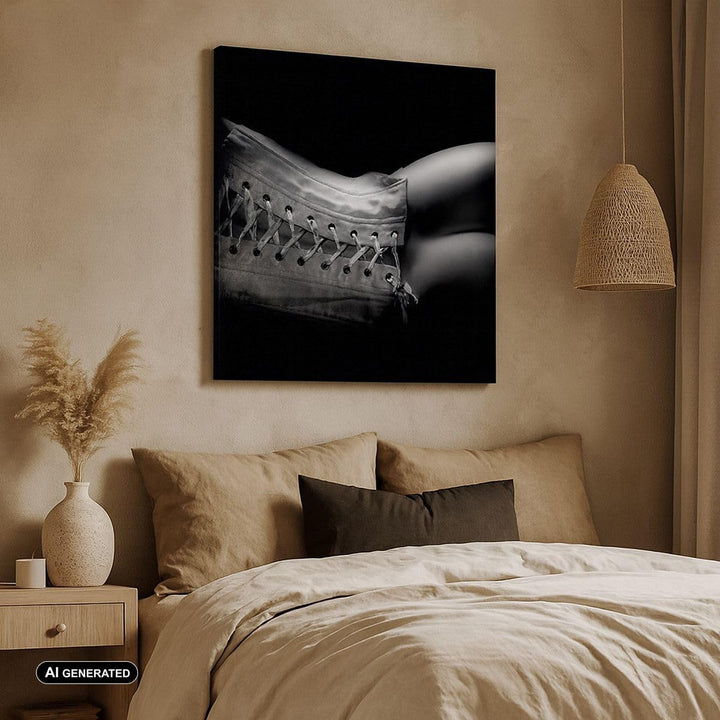 Bilder auf Leinwand Weiblicher Körper Leder Korsett Frau Leinwandbild 60x60cm Wandbilder Dekoration
