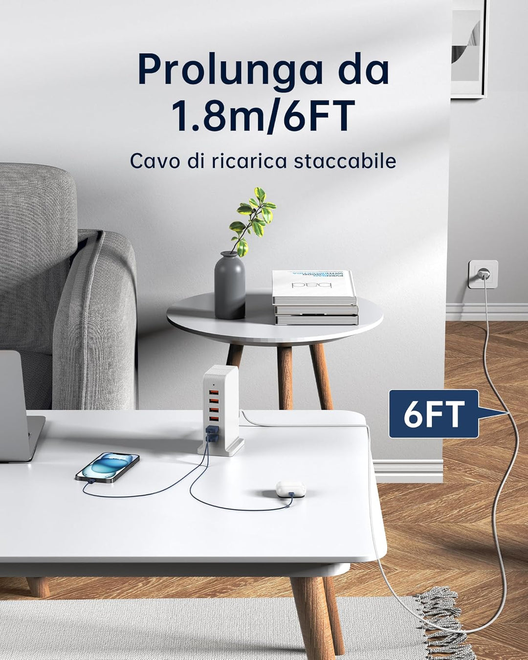 USB Ladegerät 50W 6 Port, Mehrere USB Ladegeräte, Desktop USB Ladegerät für iPhone XR/XS Max/X / 8 P