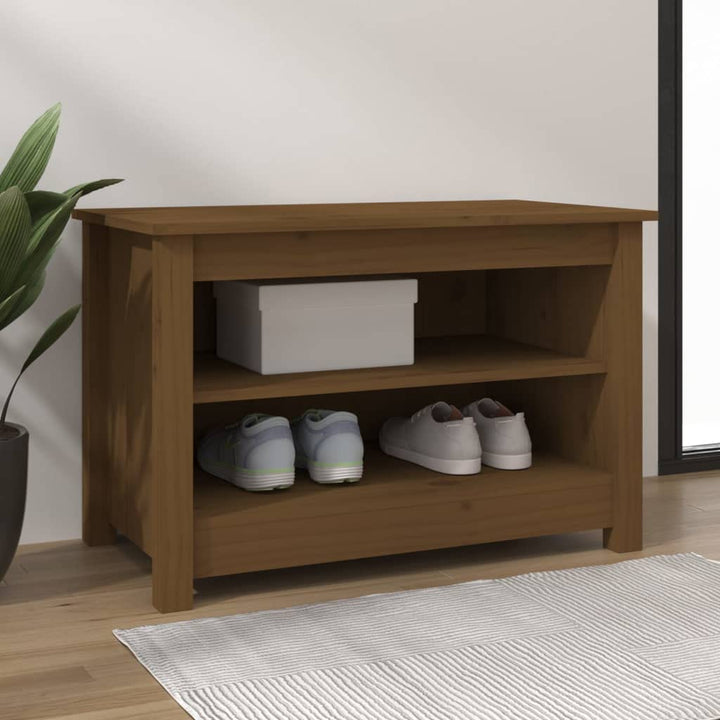 FIRBNUS Schuhbank Honigbraun 70x38x45,5 cm Massivholz Kiefer Schuhaufbewahrung Schuhorganizer Schuhs