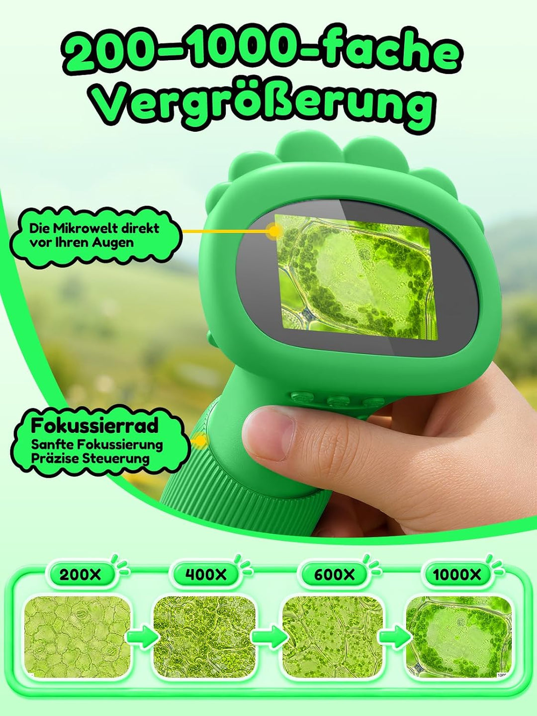 Acoath Mikroskop für Kinder, Digitales Taschenmikroskop mit 2,0" IPS-Bildschirm Lupe 200x Vergrösser