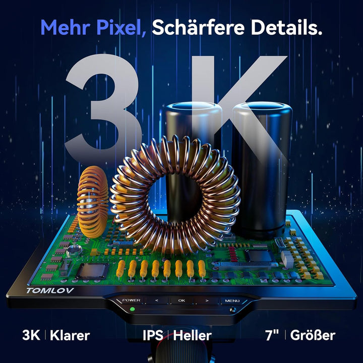TOMLOV TM3K-3D IPS Digitales Mikroskop mit Magnetische Doppelobjektive, 3D-Lötmikroskop für Erwachse