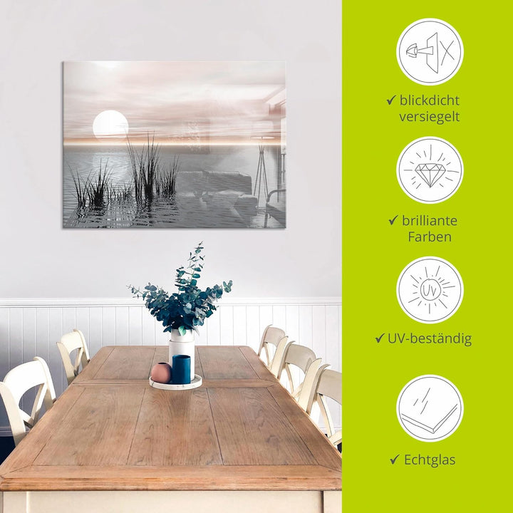 ARTland Glasbilder Wandbild Glas Bild einteilig 60 x 45 cm Landschaften Idyll Meer See Gräser Schilf