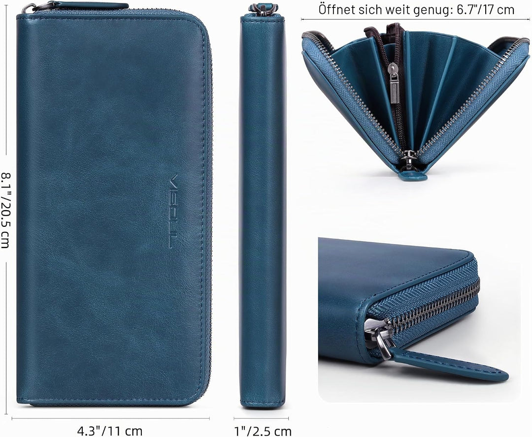VISOUL Premium Brieftasche Echtleder/Italienisches Leder mit RFID-Schutz, XL Geldbörse für Herren Bl