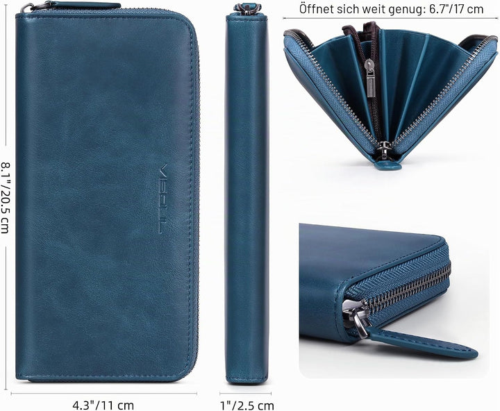 VISOUL Premium Brieftasche Echtleder/Italienisches Leder mit RFID-Schutz, XL Geldbörse für Herren Bl