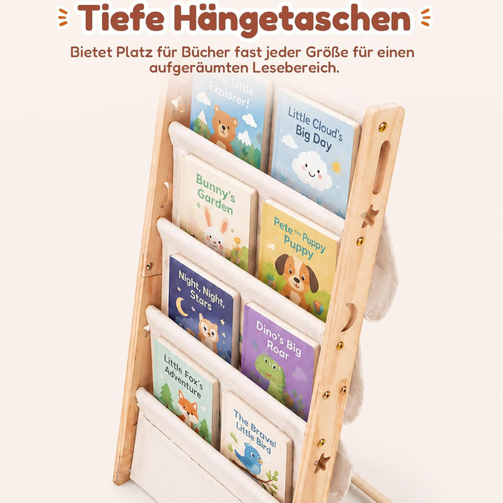 COSYLAND Bücherregal Kinder aus Kiefernholz, 4 Tiefe Fächer für Übersicht | Cover frontal sichtbar,