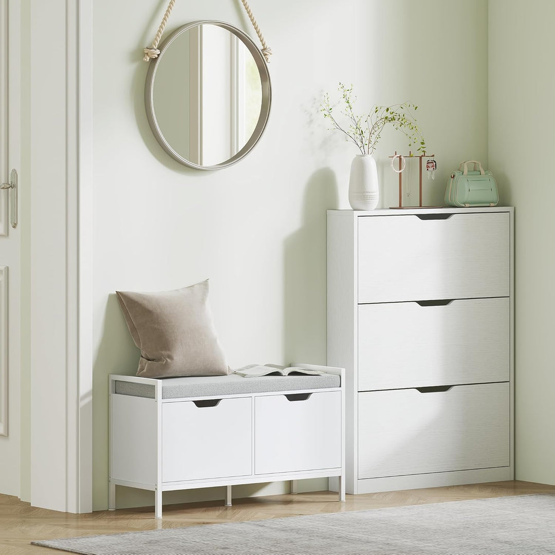 HOMCOM Schuhschrank mit 3 Klappen, Schuhregal, Schuhkipper Schmal Schuhkommode für 9-12 Paar Schuhe
