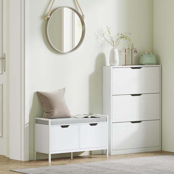 HOMCOM Schuhschrank mit 3 Klappen, Schuhregal, Schuhkipper Schmal Schuhkommode für 9-12 Paar Schuhe