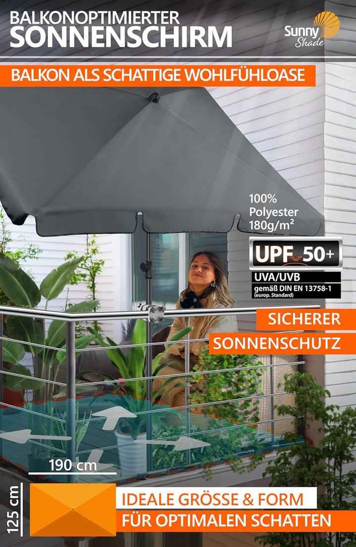 4smile Sonnenschirm Balkon SunnyShade - Sonnenschutz Balkon 3-in-1 SET, UPF 50+ Sonnenschirm rechtec