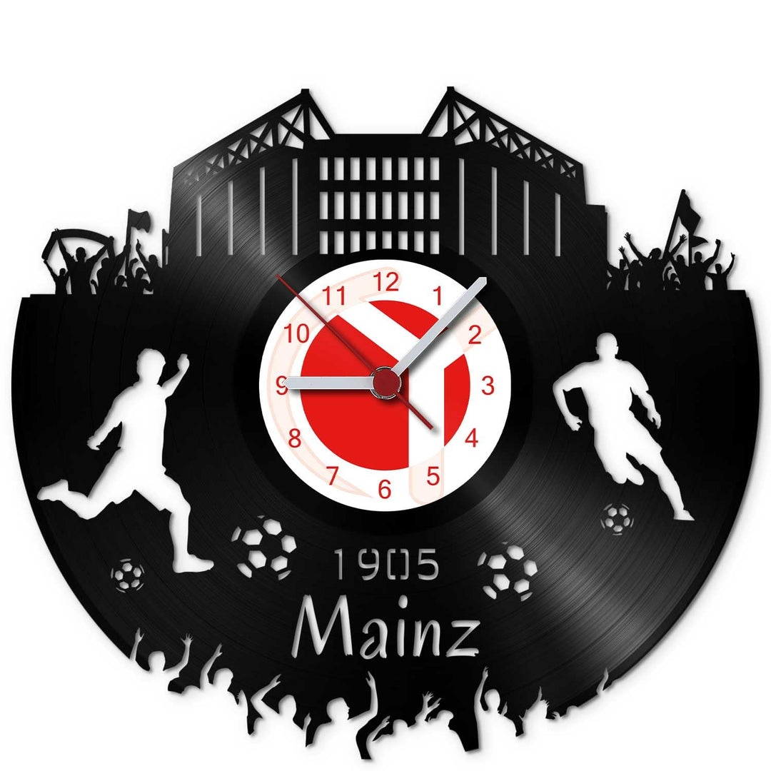GRAVURZEILE Schallplattenuhr Mainz - 100% Vereinsliebe - Upcycling Design Wanduhr aus Vinyl Made in
