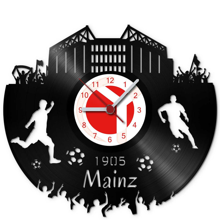 GRAVURZEILE Schallplattenuhr Mainz - 100% Vereinsliebe - Upcycling Design Wanduhr aus Vinyl Made in