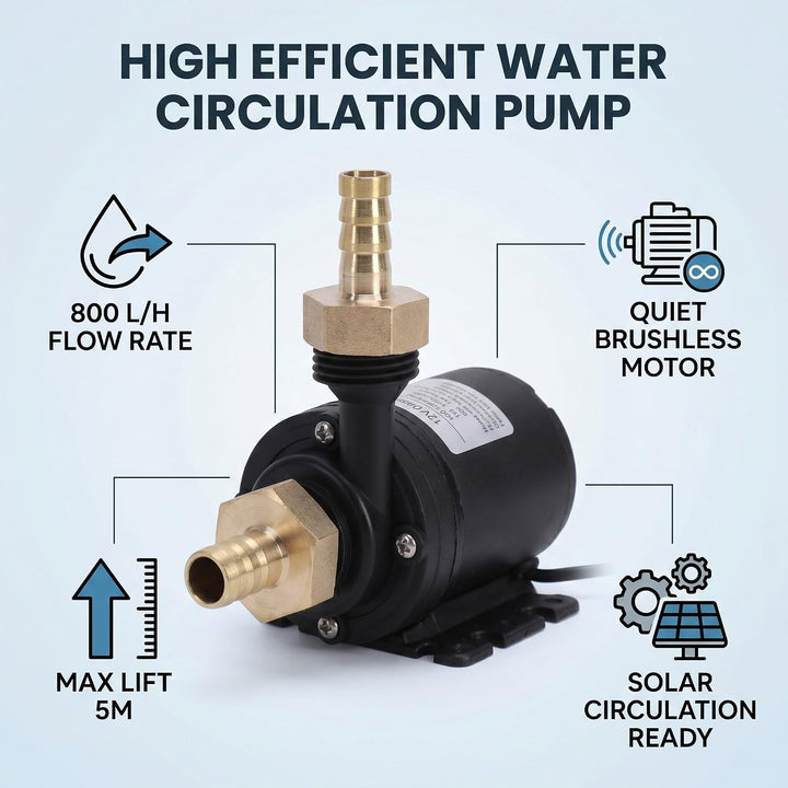 Fabater Bürstenlose Tauchwasserpumpe, 19 W, 800 L/h, 5 M Hub, Extrem Leise, mit Messinganschluss für